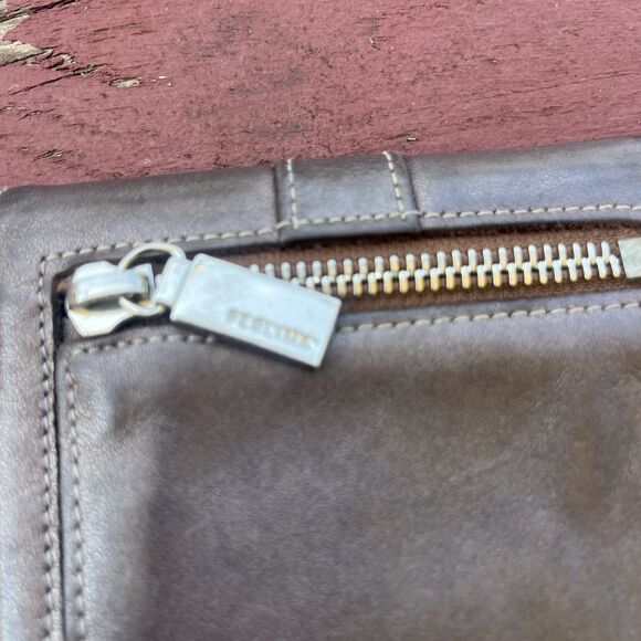 PERLINA Vintage Grey Metallic Leather Wallet Credit Card Holder - Picture 4 of 12